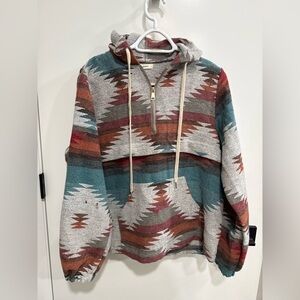 ANDTHEWHY Southwestern Aztec Pullover Qtr Zip Hood Women’s S